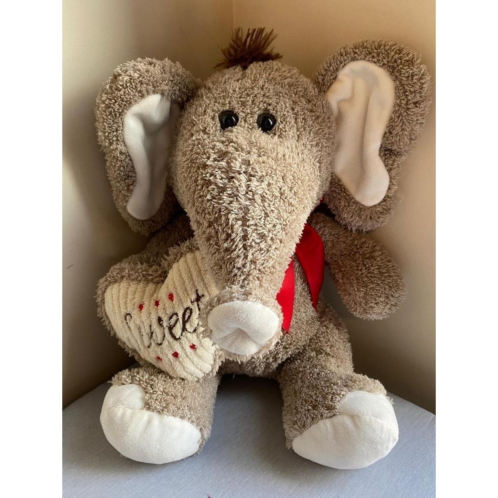KellyToy Elephant Plush 12" Sweet Heart Bow Love Stuffed Zoo Animal Toy s1
